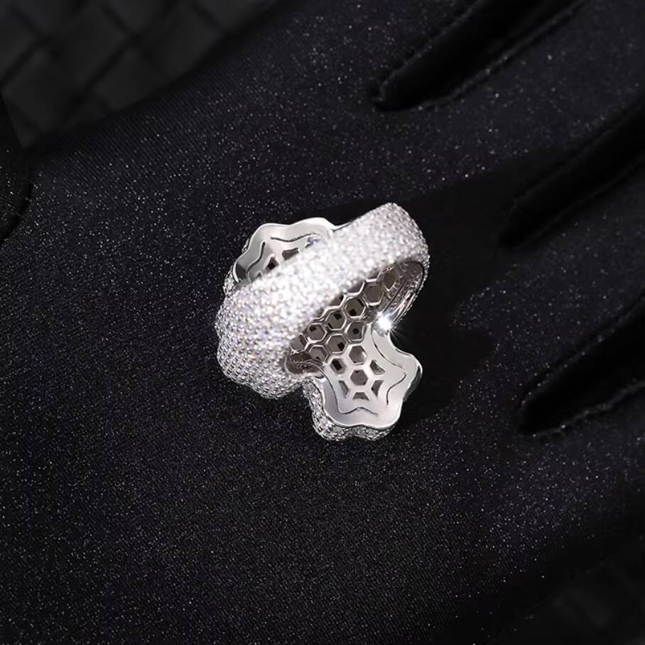 Full Ice Out Moissanite Ring 925 Sterling Silver Gold Plated Baguette Moissanite Cross Ring Hip Hop Men Women Cuban Ring