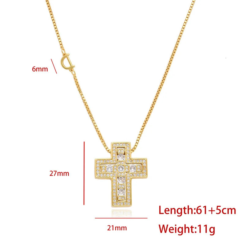 Chic D Letter Stainless Steel Cross Necklace Full Zircon Pendant for Women Couple Jewelry Gold Plated Removable Chain 260228