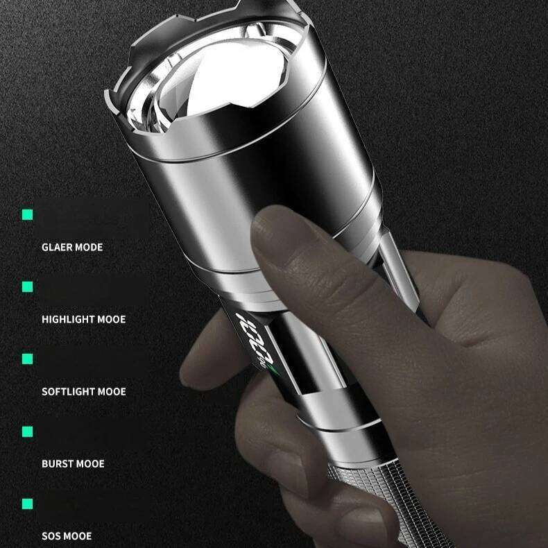 ZHAOZHANGX LCD Digital Display Flashlight Hidden Fast Charging Aluminum Alloy 1800mAh Telescopic zoom Portable Outdoor Lighting Z260301