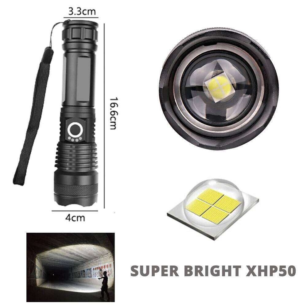 Power P50 LED Flashlight Zoomable 5 Lighting Modes Waterproof Emergency Camping Torch,Use Of High Strength Aluminum Alloy Z260301