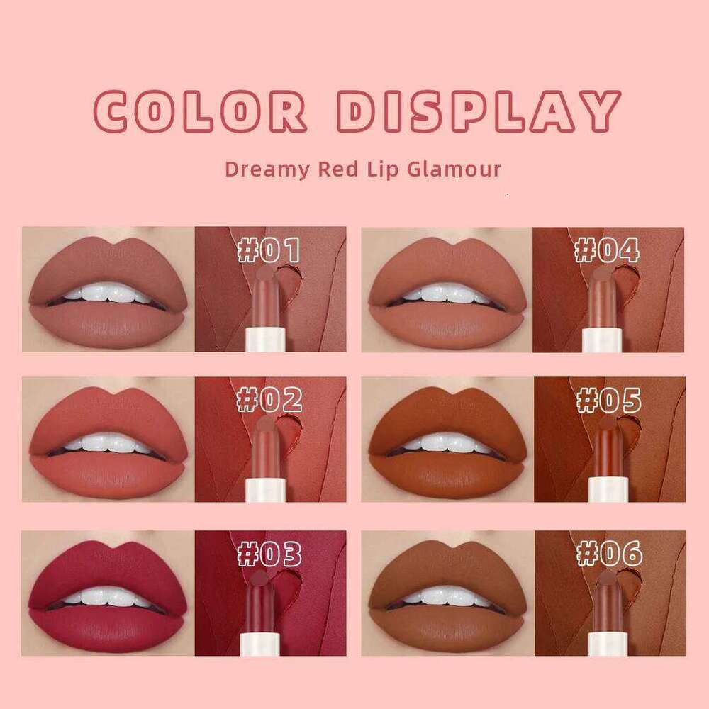 6 Colors Waterproof Nude Matte Long Lasting Lip Stick Not Fading Sexy Red Pink Velvet Lipsticks Makeup Cosmetic Batom H260302