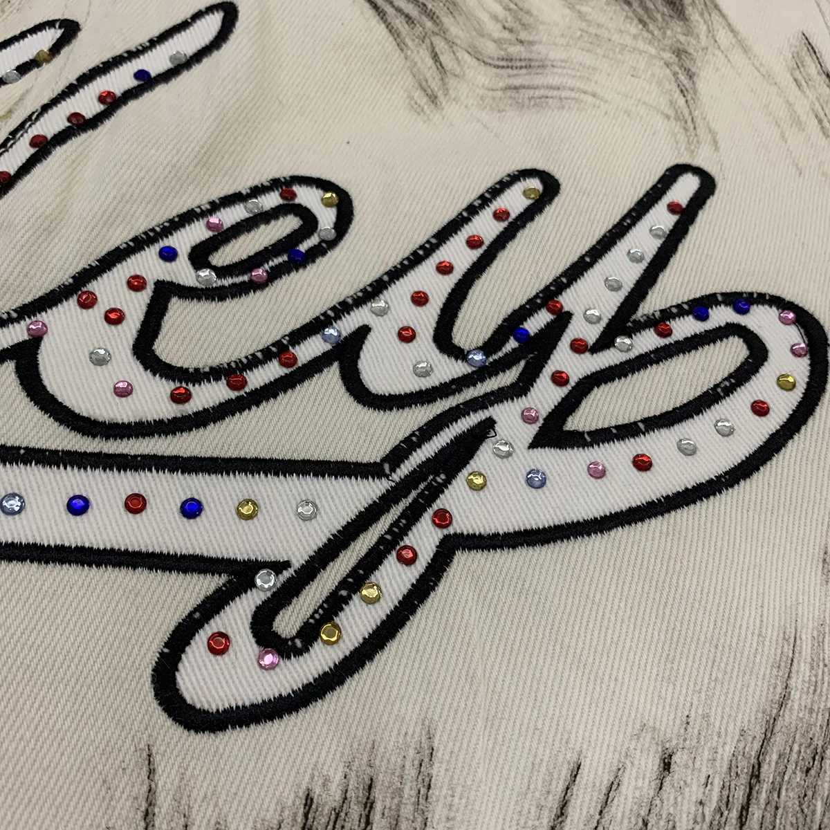 Color Rhinestone Shinning Baggy Jeans Shorts for Men Letter Embroidery Casual Denim Knee Length Pants Oversized Summer Short C260302