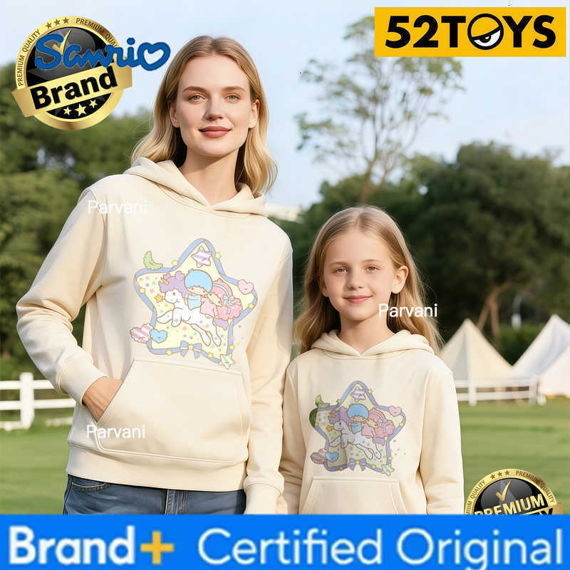 Sanrio 2026 Autumn-Winter Trending Little Twin Stars Star Print 100 Cotton Family Hoodies High Quality Loose Casual Comfortable Y2K H260302