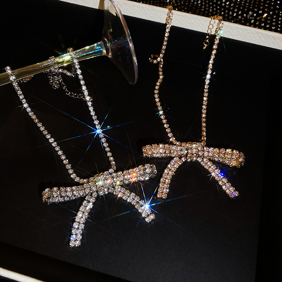 Super fairy-like diamond-encrusted bow pendant necklace, exquisite, sweet, elegant, and stylish collarbone chain, light luxury, niche, versatile acces - view 8