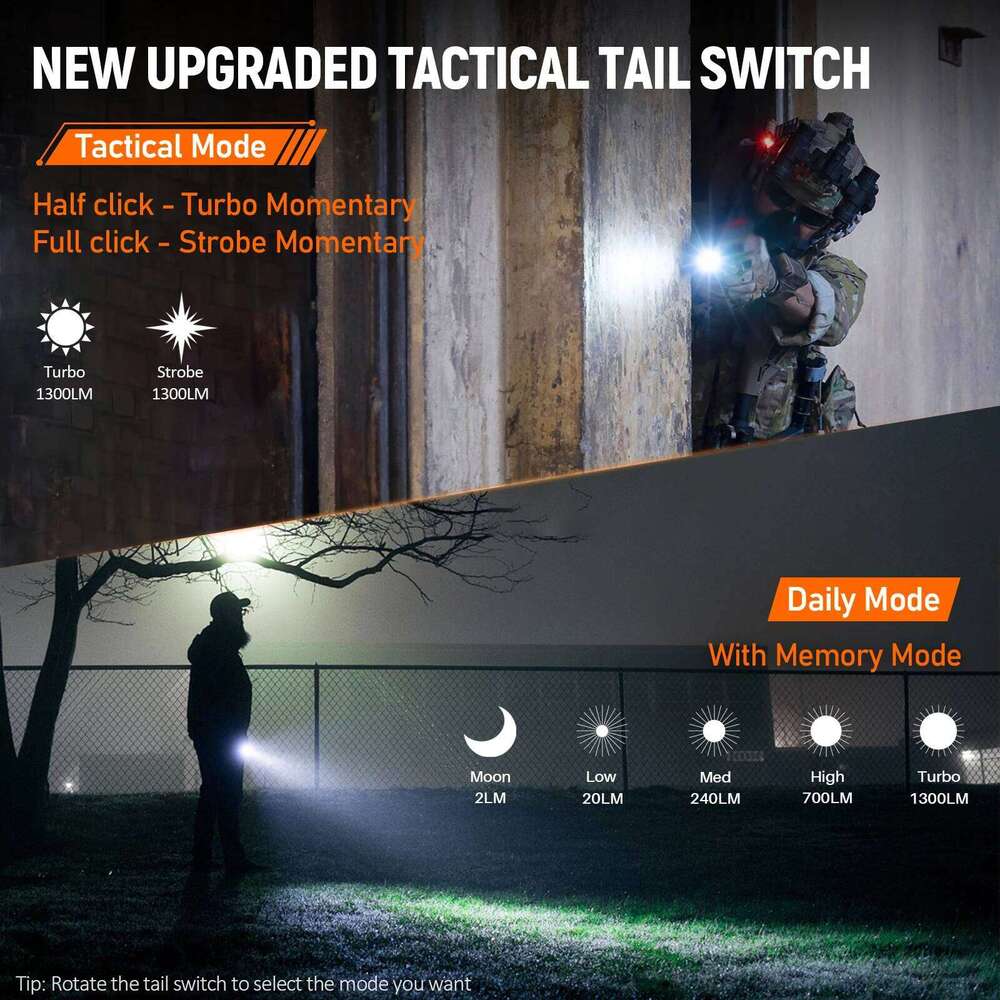 Wurkkos TD07 18350 Tactical Flashlight 1300LM 479M Long Range Rechargeable Lamp IP68 Mini Torch with Finger Ring Dual Switches Z260301