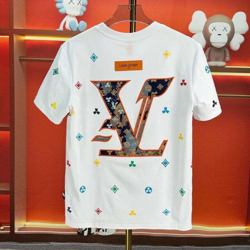 European And American Light Luxury High-End Embroidery Short Men's Trendy Brand Cool Round Neck Regular Shoulder T-Shirt Summer Fashion Casual Ha