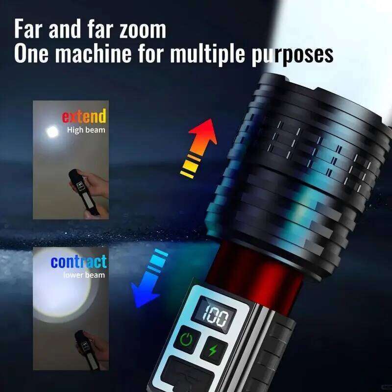 Zoom USB Rechargeable Digital Display Multiple Modes with Side LED Portable Flashlight for Emergency,Outdoor,Car Use Z260301