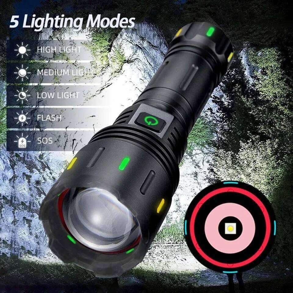 High Power LED Flashlight Super Bright Spotlight Lantern USB Rechargeable Powerful Tactical Torch With Fluorescent Strong Light Z260301