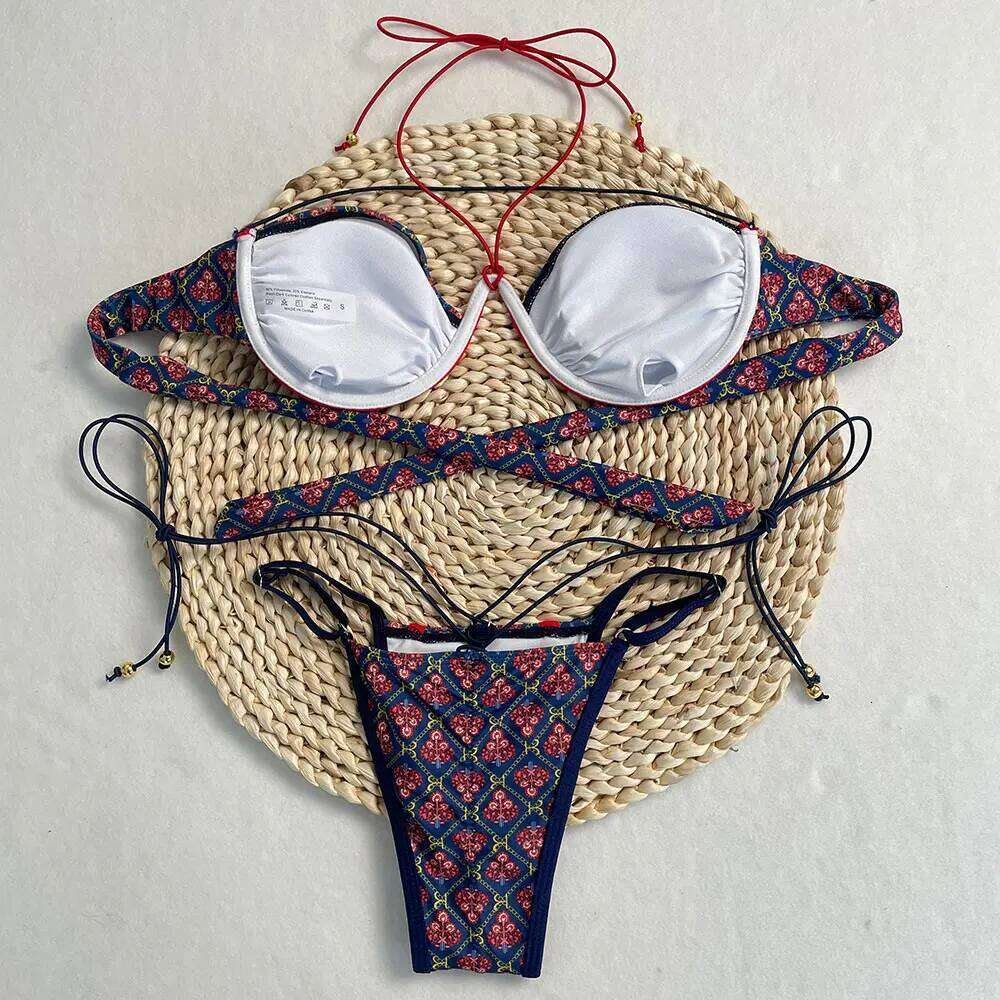 Women Hot Selling Bathing Suit New Summer Set Fashion Sexy Micro Lace Print Bikini Floral on Vacation Z260301