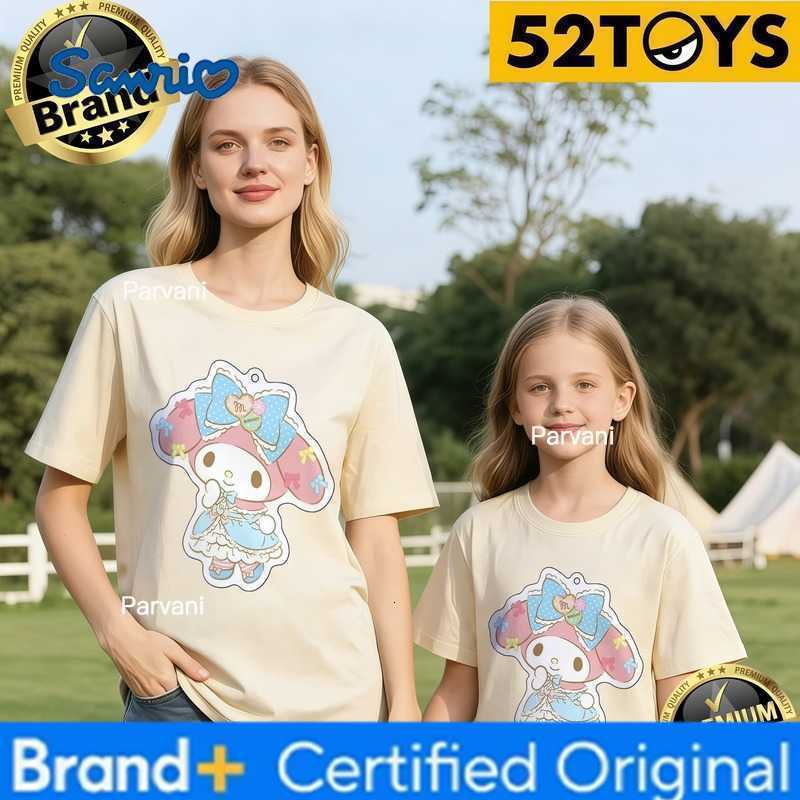 Sanrio 52TOYS My Melody Dress Print Family T-shirts 2026 Summer 100 Cotton Casual Loose Parent-Child Y2k Tees Single Piece3Pcs H260302