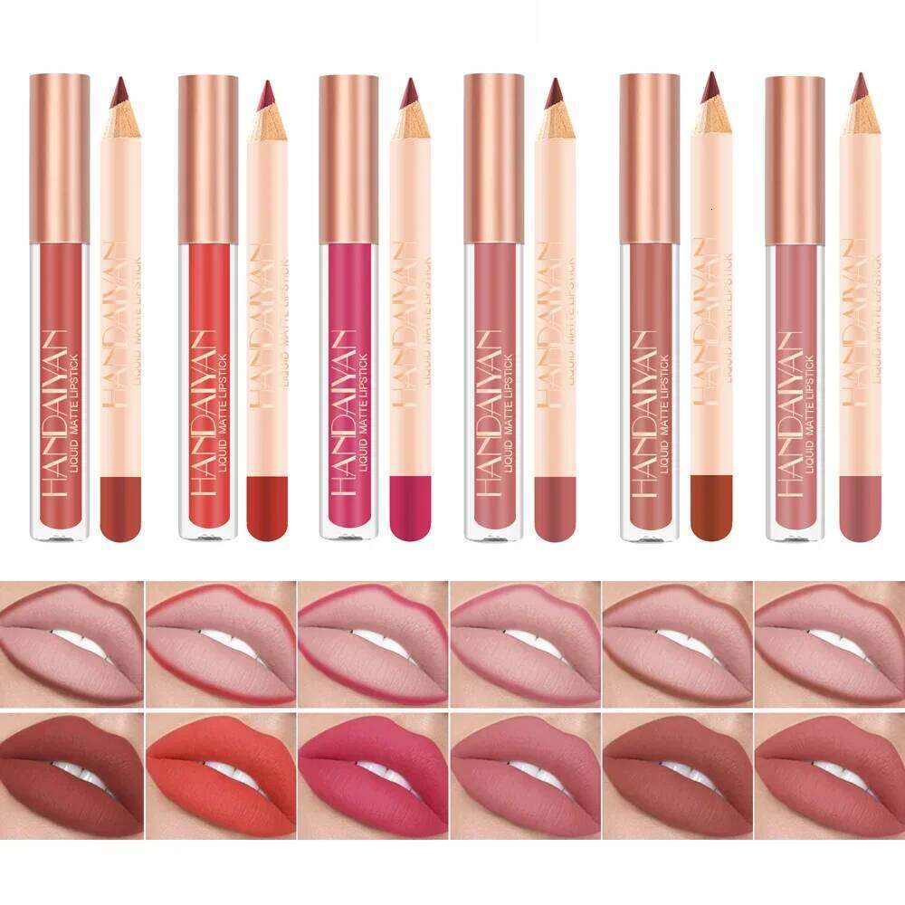 12 Color Matte Liquid Lipstick + Liner Set Nude Velvet Lip Gloss Waterproof Long Lasting Lipgloss Glaze Cosmetics Kit H260302