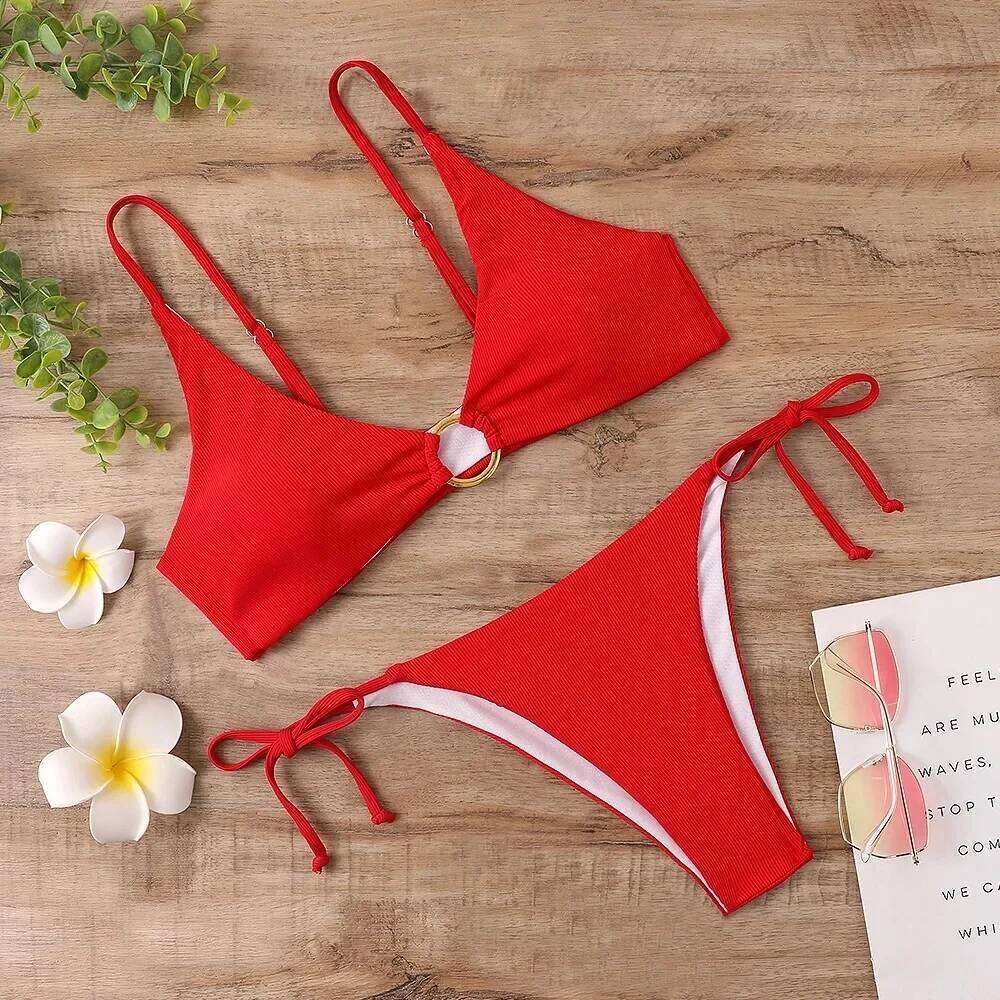 2024 new European and American striped split for women, sexy cross-border bikini swimsuit Z260301