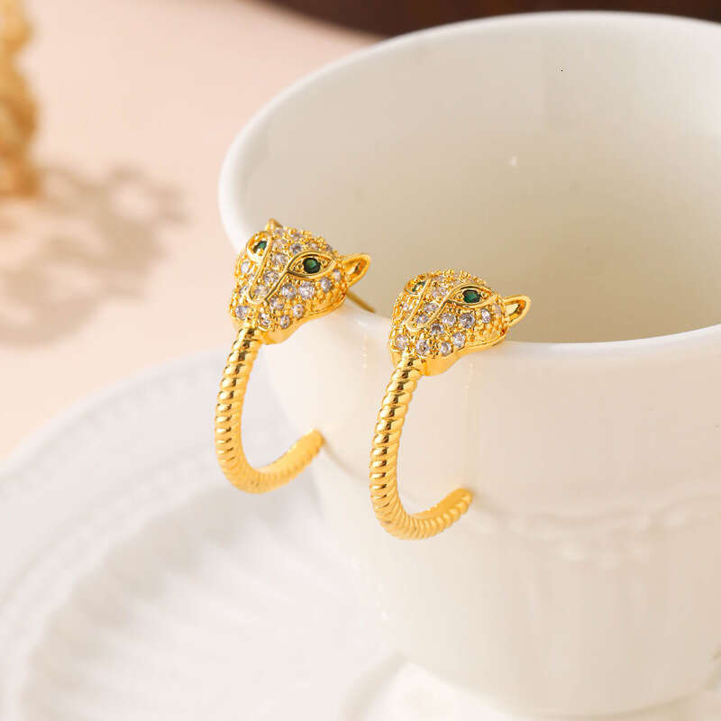 Leopard Head C-shaped Earrings Fashionable Light-luxury Style Earrings