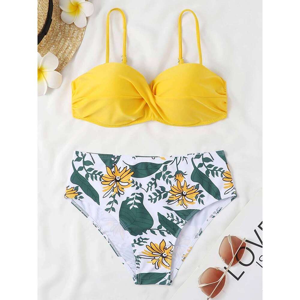 2025 Bandeau Swimsuit Women High Waist Bikini Printed Swimwear Female Padded Bathers Bathing Swimming Swim Suit Beachwear Z260301