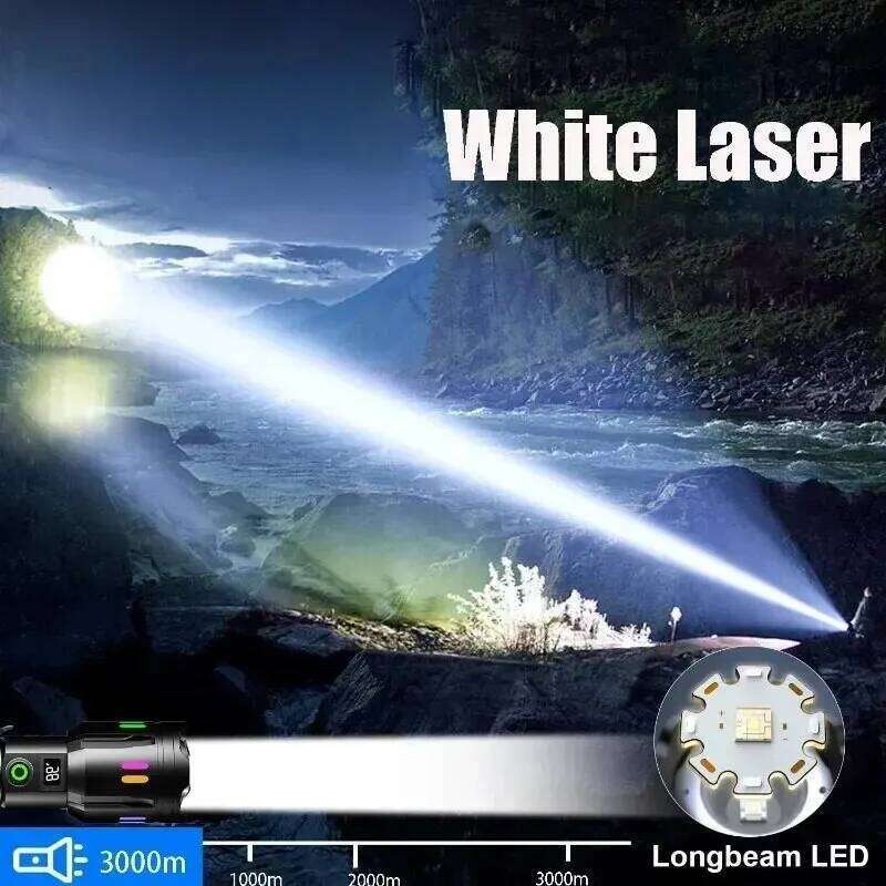 High Power White Laser Flashlight with Luminous Strips TYPE-C Rechargeable Zoomable Handlamp for Outdoor Working Fishing Camping Z260301
