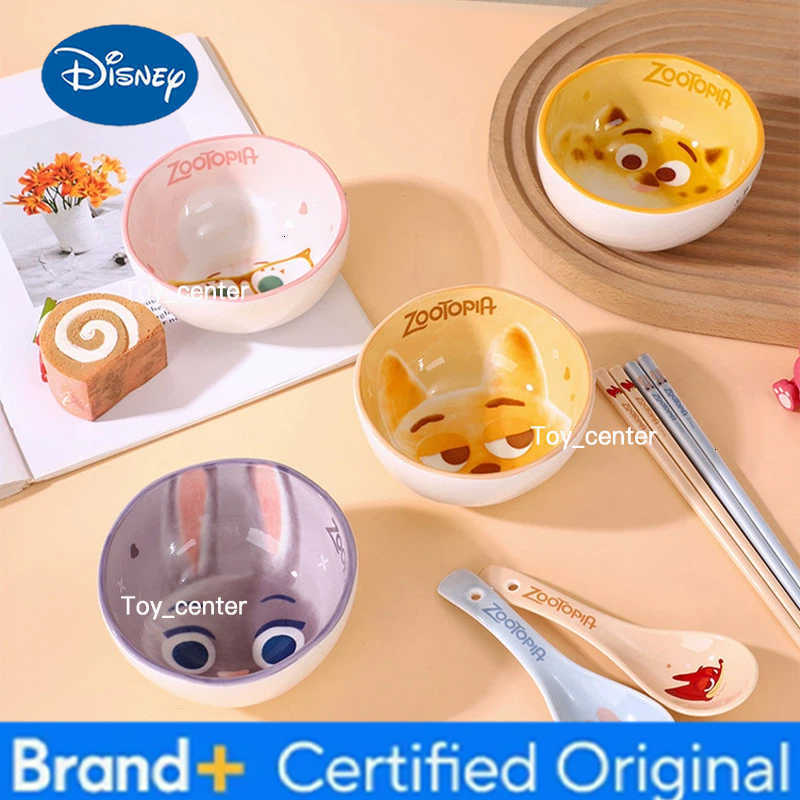 Disney New Zootopia Ceramic Rice Bowl Set Judy Hopps Nick Wilde Mayor Bellwether Clawhauser Under Glaze Color Cute Cartoon Gift H260302