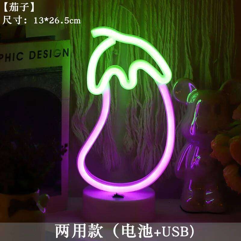 Flame Sign Neon Light LED Fire Flaming Logo Modeling eggplant Lamp Decor Barbecue restaurant Shop Room Wall Table Bar Club Party 26H0302 - view 6