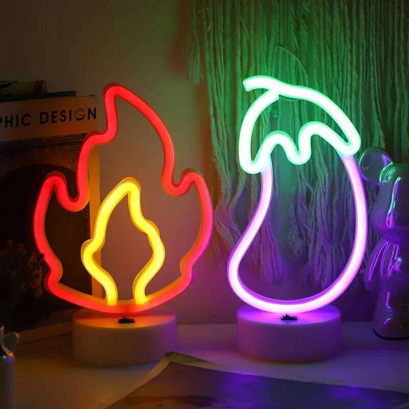 Flame Sign Neon Light LED Fire Flaming Logo Modeling eggplant Lamp Decor Barbecue restaurant Shop Room Wall Table Bar Club Party 26H0302 - view 3