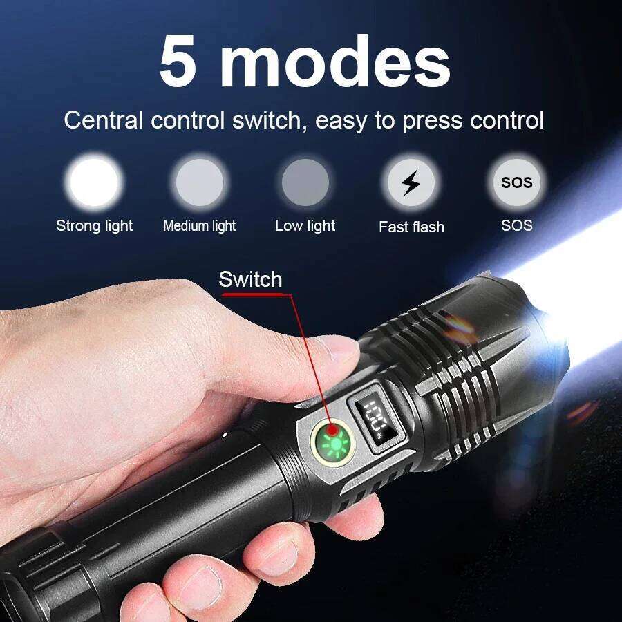 990000LM Most Powerful Flashlight Type-c Recharge 3000M Spotlight Tactical Flash Light 5000mAh High Power Led Flashlights Torch Z260301