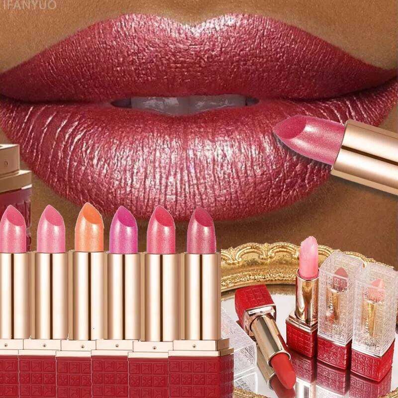 Rose Metallic Lipstick Glitter Lip Glaze Glossy Velvet Texture Durable Lasting Moisturize Make Your Lips Shiny Lipgloss Makeup H260302