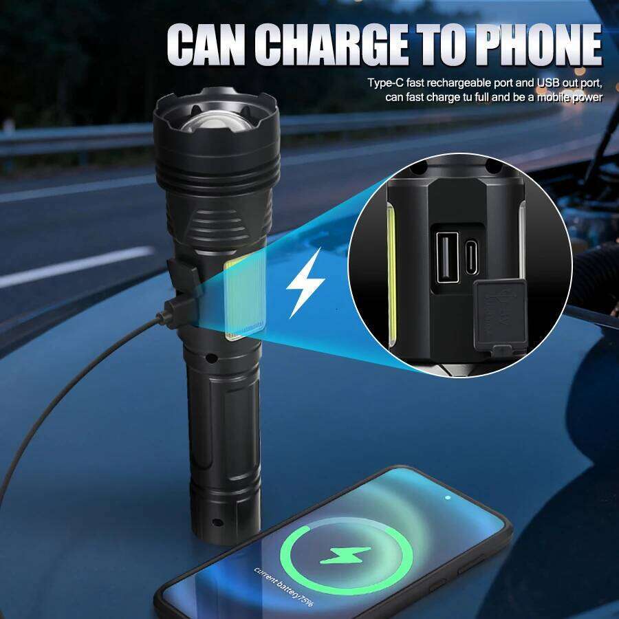 Portable RGB Led Flashlight Rechargeable Zoomable Torch Strong Light 11 Mode Tactical Lamp for Camping Fishing Emergency Lantern Z260301