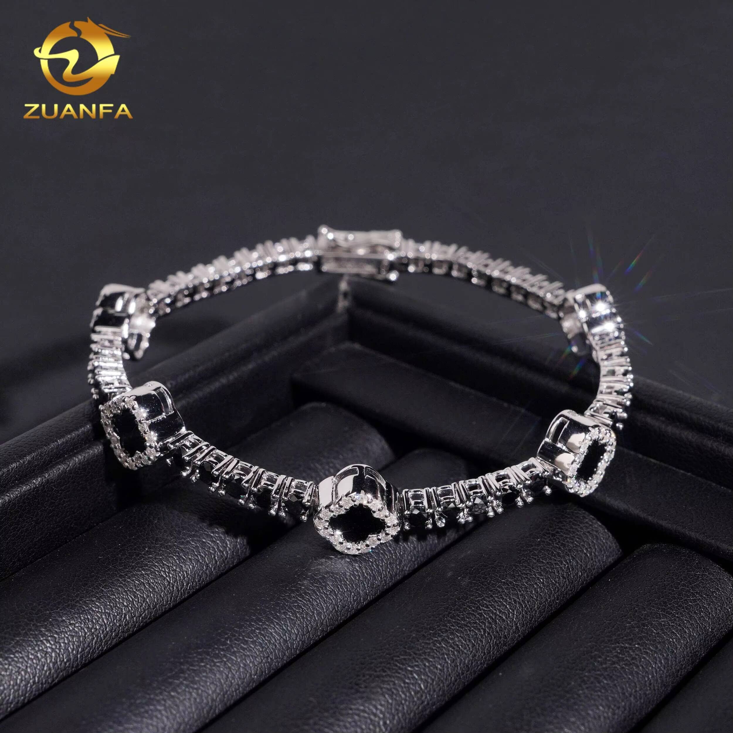 USA Local Stock 3mm Diamond Black Agate Iced Out Bracelet Hip Hop Jewelry 925 Silver Black VVS Moissanite Clover Tennis Bracelet
