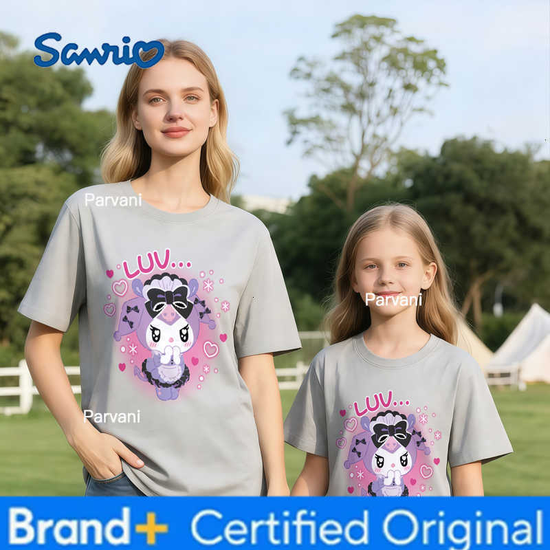 Sanrio Summer 2026 Kuromi LUV Pure Cotton Oversized Retro T-shirt Childrens Parent-child Casual Top single Piece H260302