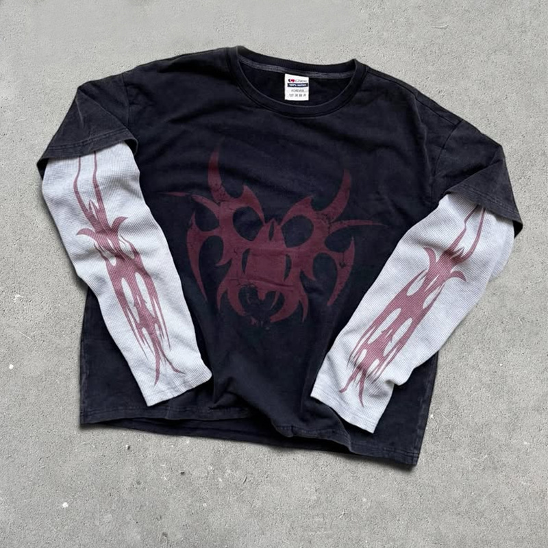 Street Hip-hop Fashion Camouflage Retro Loose Long Sleeve Men Y2K Harajuku Punk Goth Casual Oversized Top Women 250809