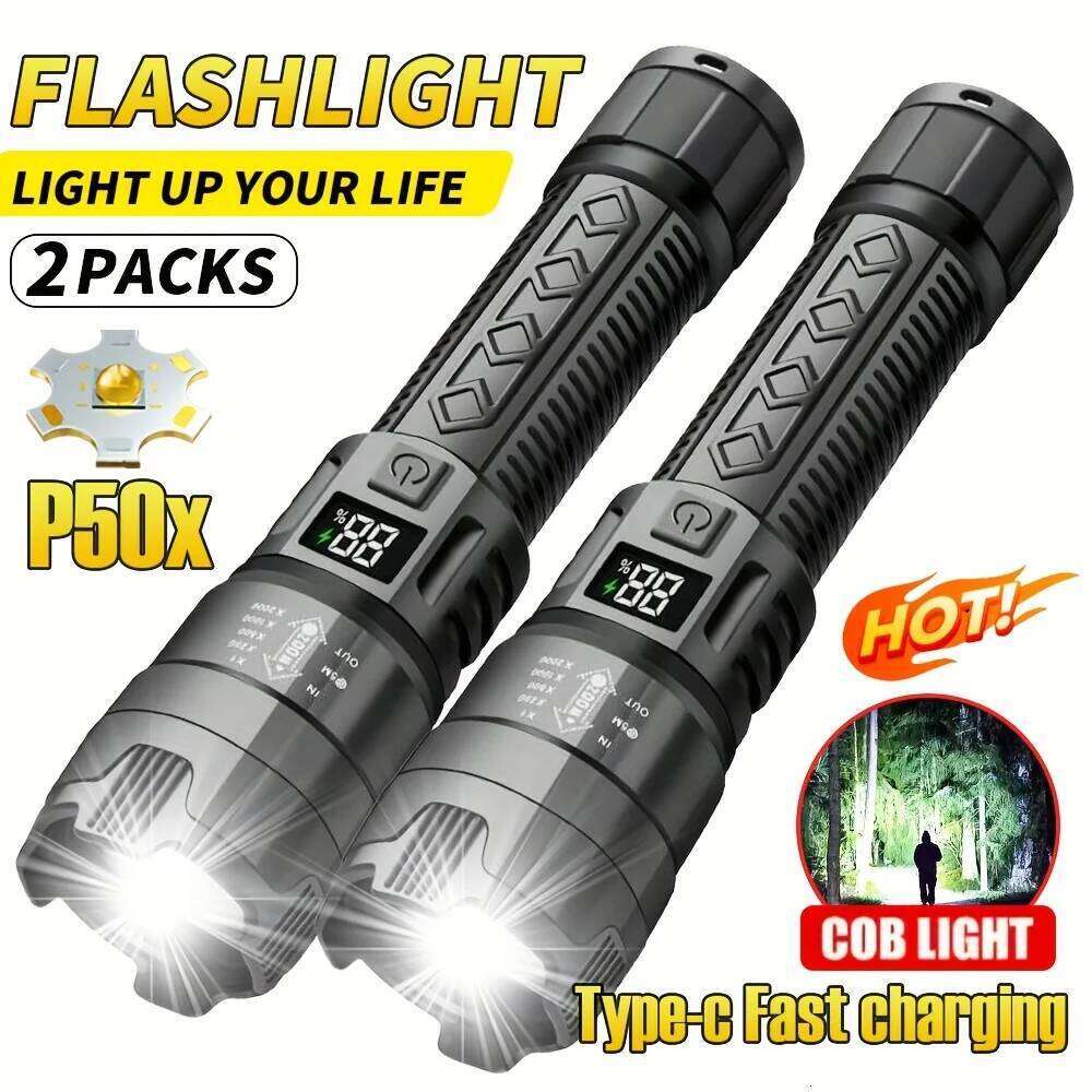 USB-C Rechargeable LED Flashlight 100000LM Ultra Bright, Zoomable, 3 Modes, Compact for Camping & Emergencies Z260301