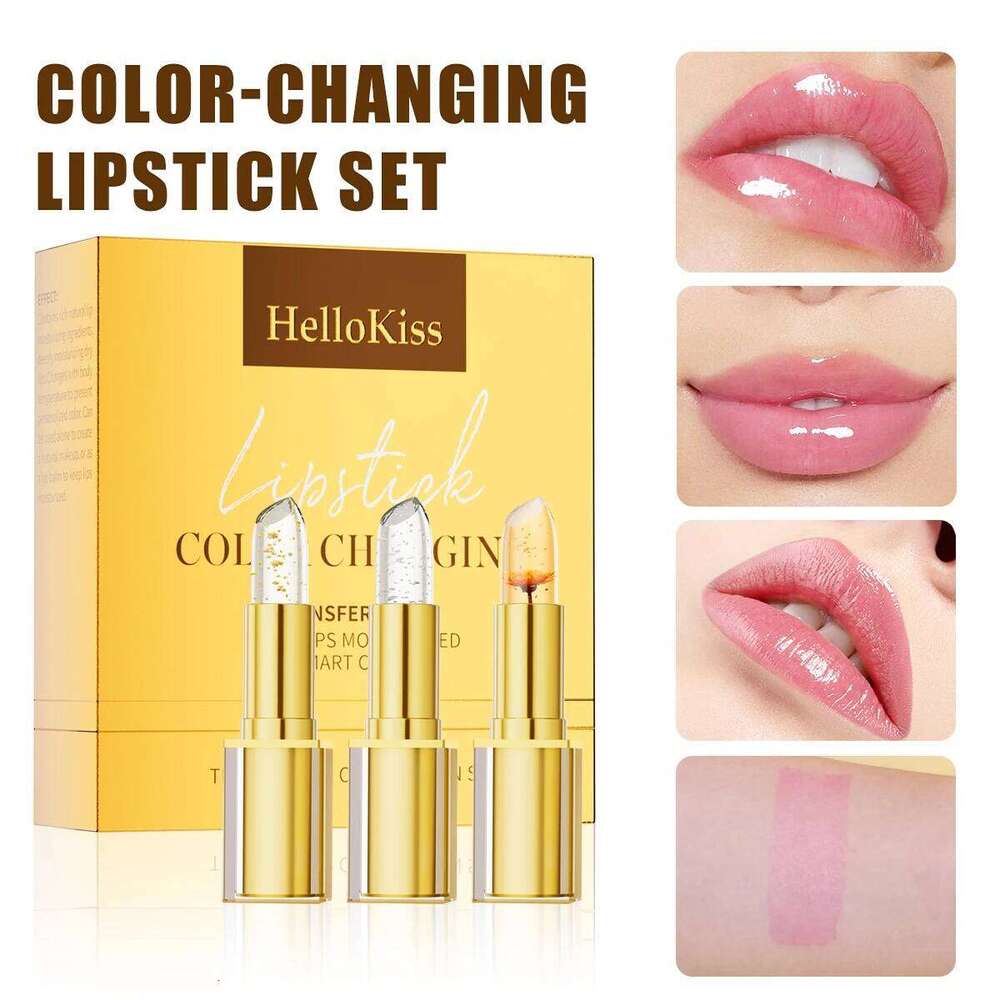 3pcs Lipstick Set Jelly Crystal Clear Long Lasting Lips Color Change Pink lip gloss Cosmetics H260302
