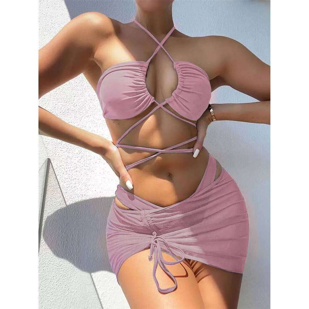 Women's Halter Top Two Piece Swimsuit Tie Side Triangle Bikini Z260301