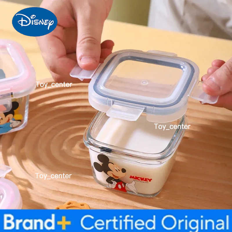 Disney New Mickey Mouse Minnie Borosilicate Glass Lunch Box With Lid Square Microwave Oven Soup Box Cartoon Lunch Box 4pcs Gift H260302