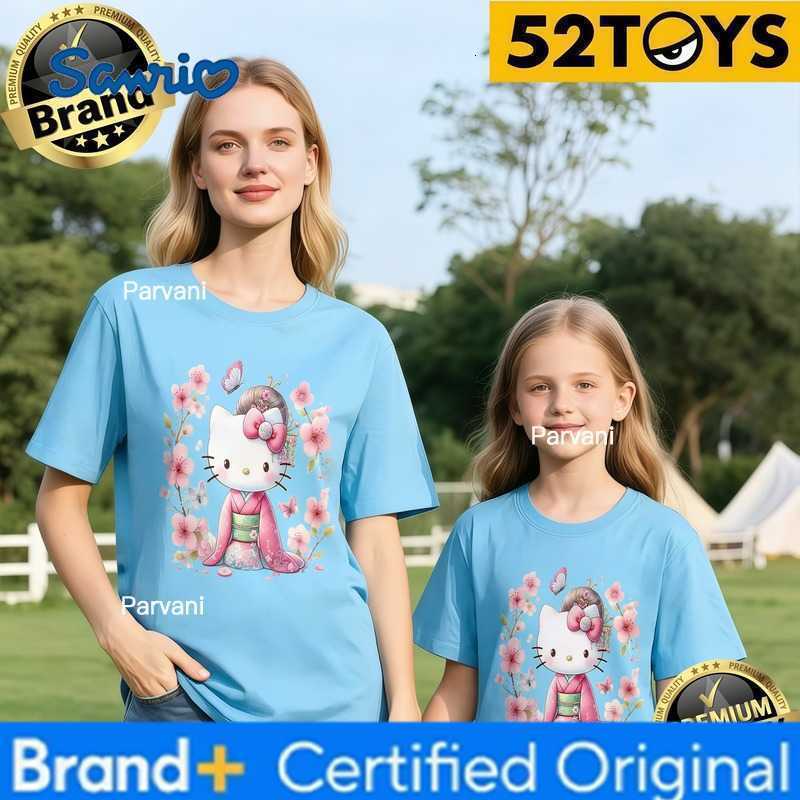 Sanrio 52TOYS Hello Kitty Kimono Print Family T-shirts 2026 Summer 100 Cotton Casual Loose Parent-Child Y2k Tees Single Piece3Pcs H260302