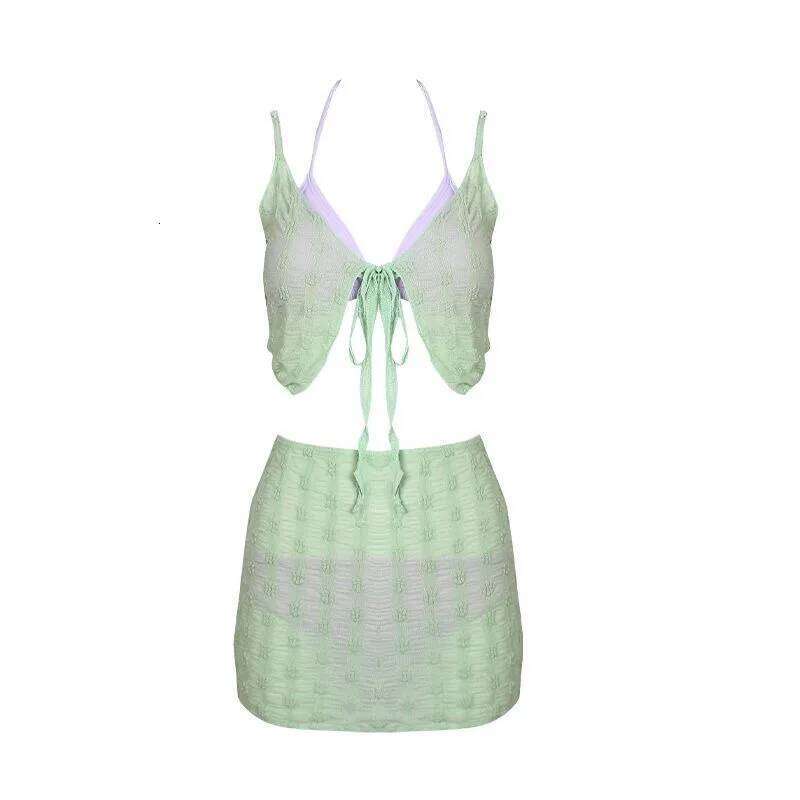 Green Bikinis Set for Women Young Summer Clothing Beach Style Thin Fashion Sexy Holiday All-match Beauty Design Casual Soft New Z260301