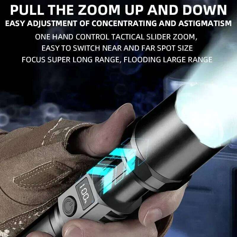 Portable LED Handheld Flashlight USB C Rechargeable 3 Lighting Modes Zoom Self Defensa Tactical Torch for Outdoor Camping Z260301