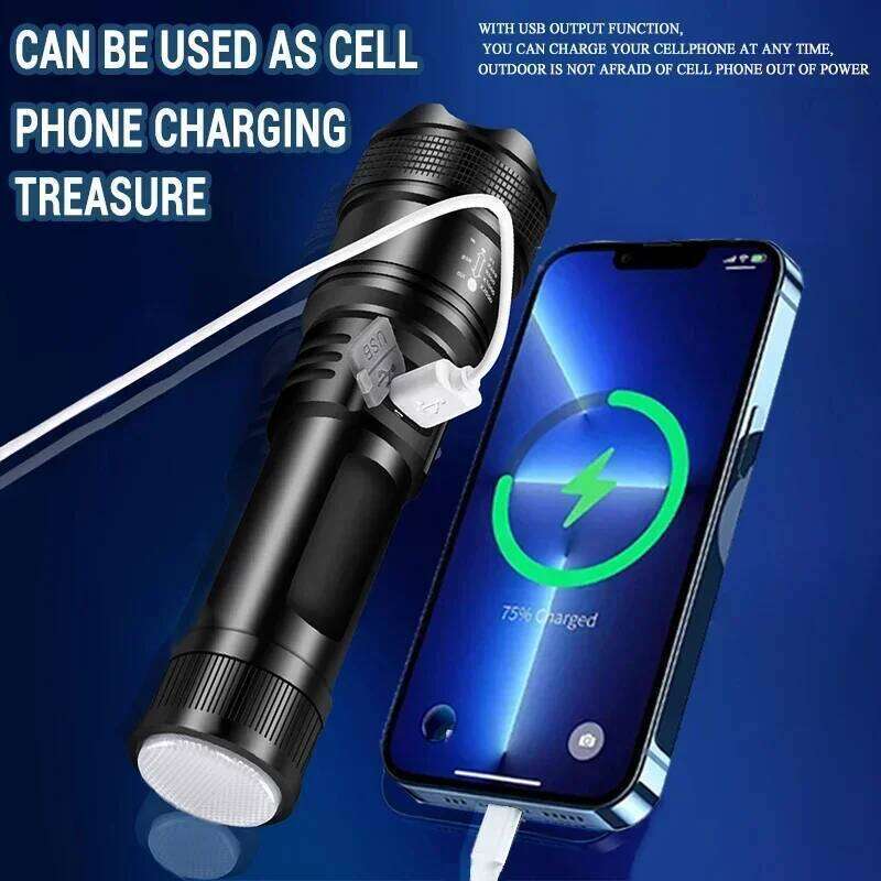 5000LM Ultra Bright Tactical Built-in Battery Powerful P70 LED Flashlights Emergency Spotlight Telescopic Zoom Flash Light Z260301