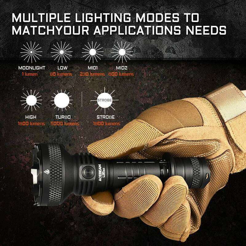 ACEBEAM L35 2.0 Tactical Flashlight 5000LM Super Bright 650M Long Range XHP70.3 HI LED Flashlights with Dual Switch Z260301