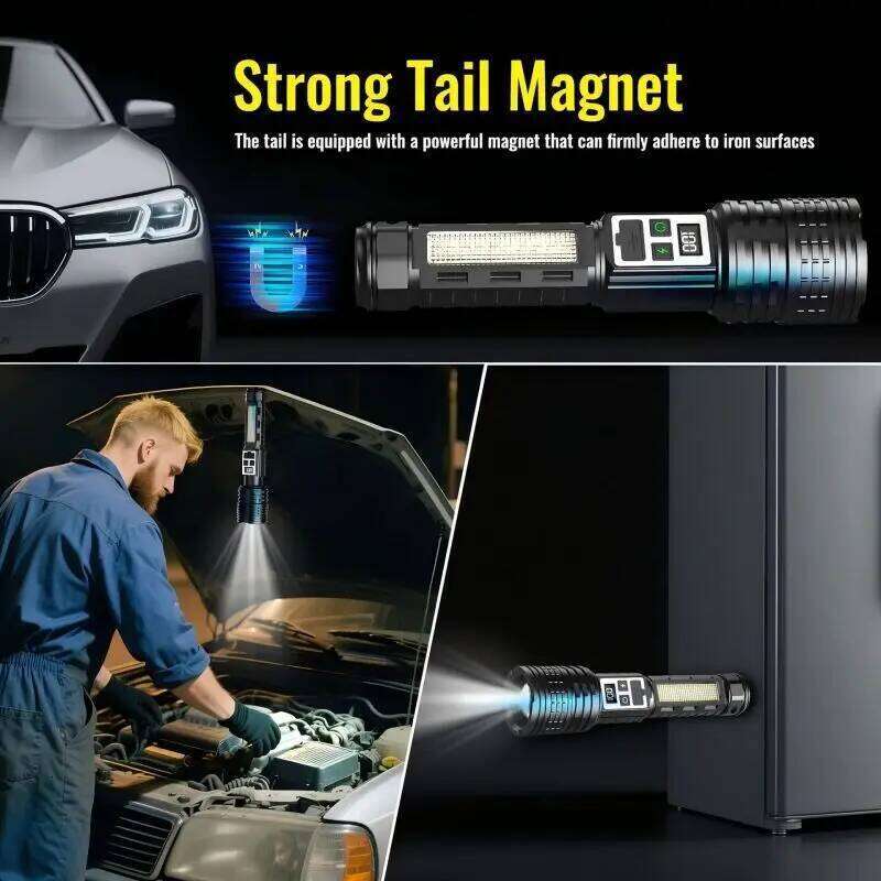 Zoom USB Rechargeable Digital Display Multiple Modes with Side LED Portable Flashlight for Emergency,Outdoor,Car Use Z260301