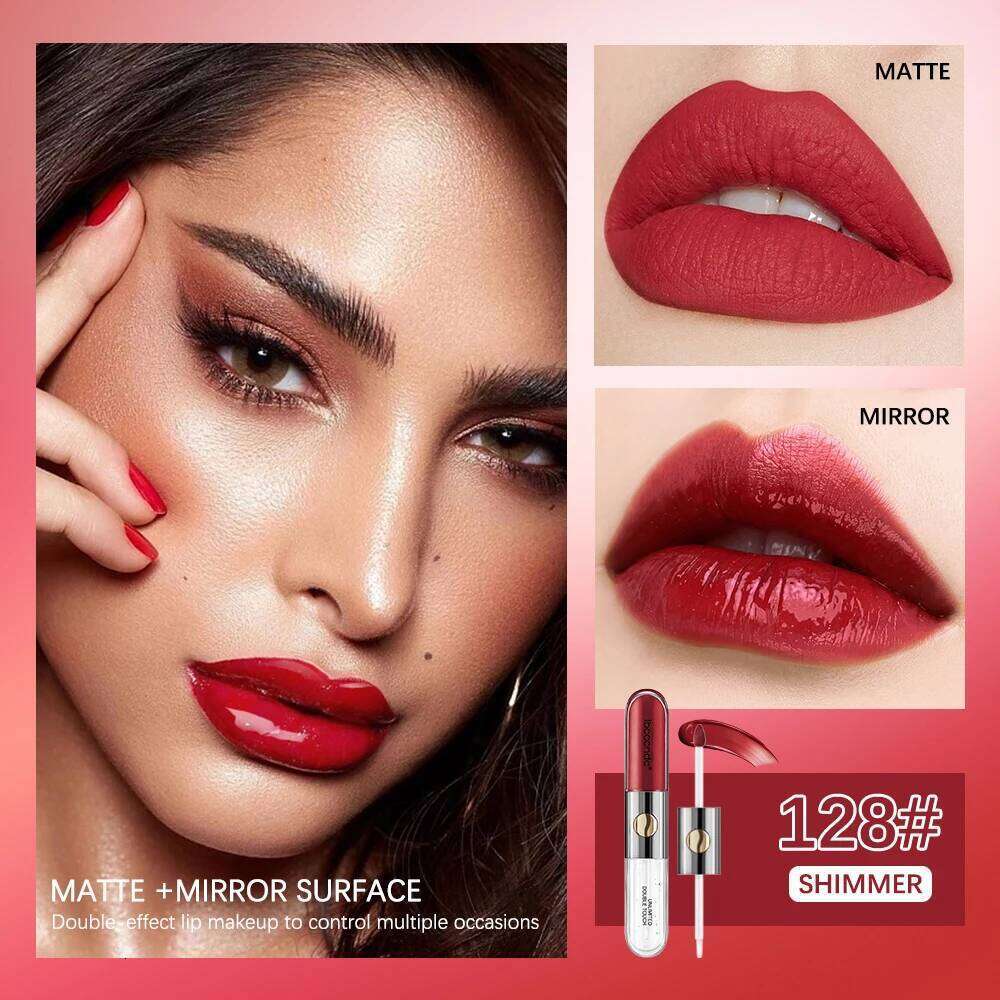 Double Headed Lip Gloss With Mirror Long Lasting Waterproof Non Fading Lipstick Nude Makeup Milk Tea Color Cosmetics H260302