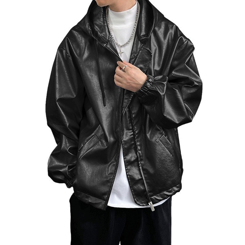 Mauroicardi Autumn Ultra Thin Waterproof Silver Pu Leather Jacket Mens Hooded Zipper Y2K Street Clothing 241112