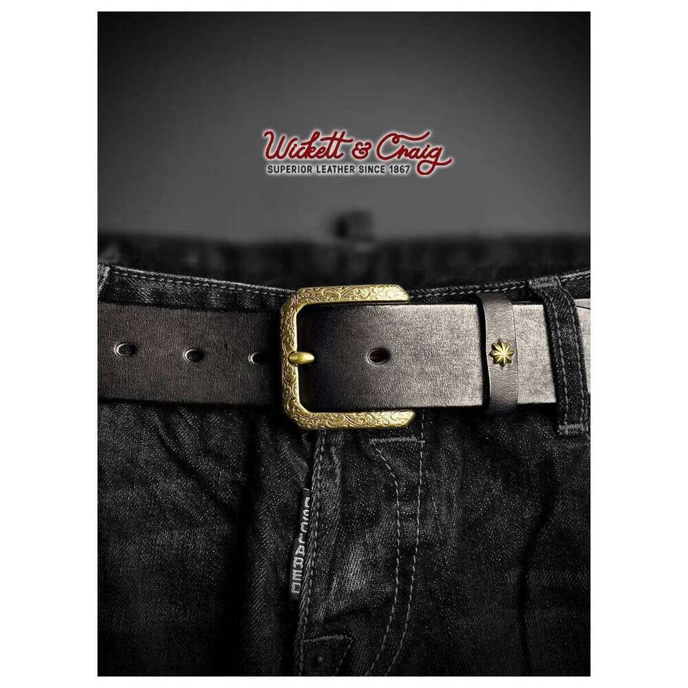 Vegetable tanned pure cowhide men's handmade casual belt, Kaji retro engraved copper buckle genuine leather jeans belt S260228