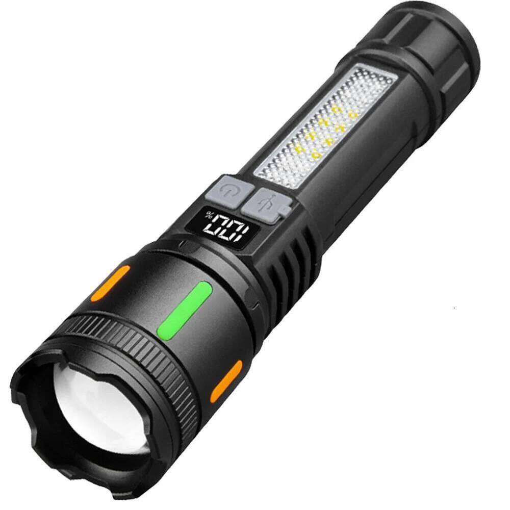 Telescopic Focus Torch USB Charging Handheld LED Flashlight Power Display 1200mAh Powerful Zoom Lamp for Camping Hiking Z260301