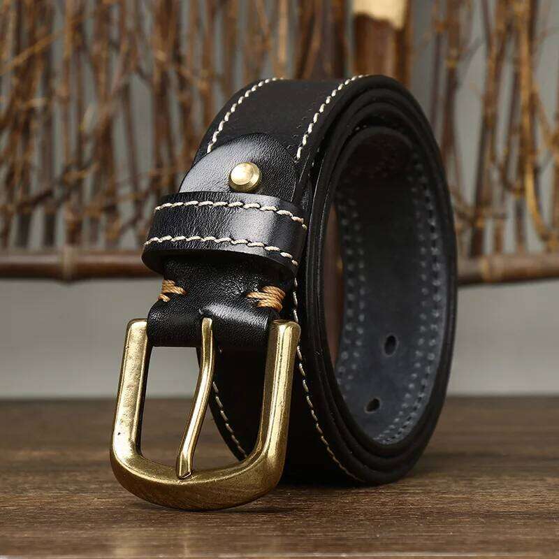 3.8CM Pure Cowhide High Quality Genuine Leather Belts for Men Korean Version Strap Male Brass Buckle Fancy Vintage Jeans Cowboy S260228