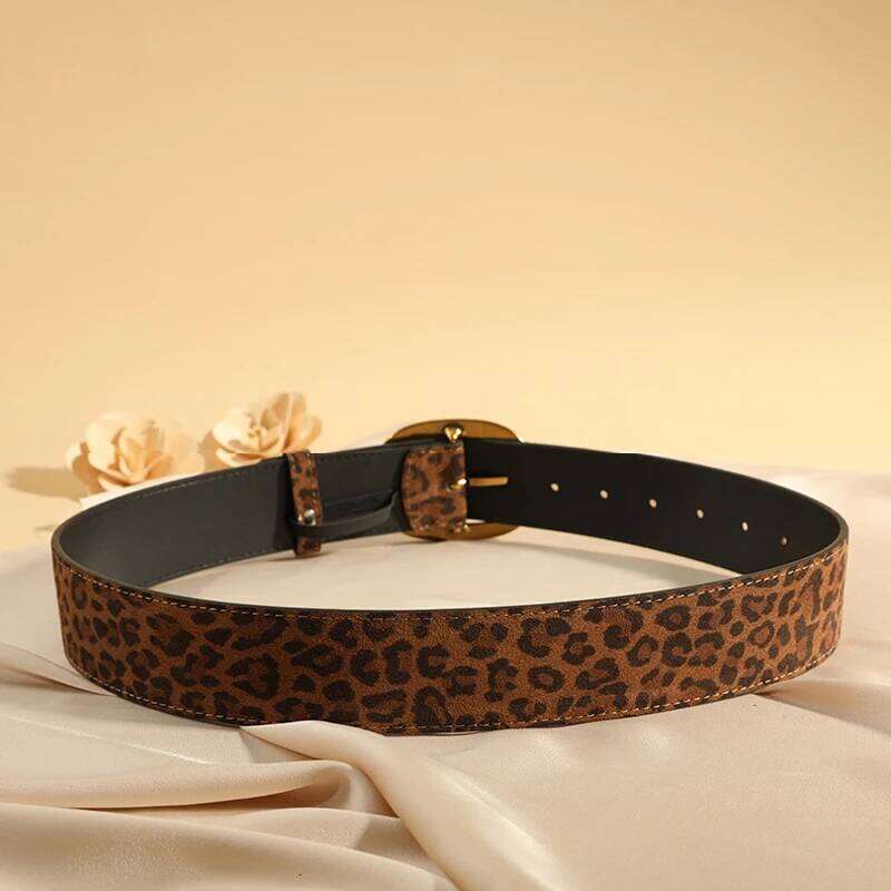 Luxury Suede Leather Belt Women, Fashion Style with Metal Buckle, Leopard Pattern Wide Belts for Dresses Jeans&Coats S260228