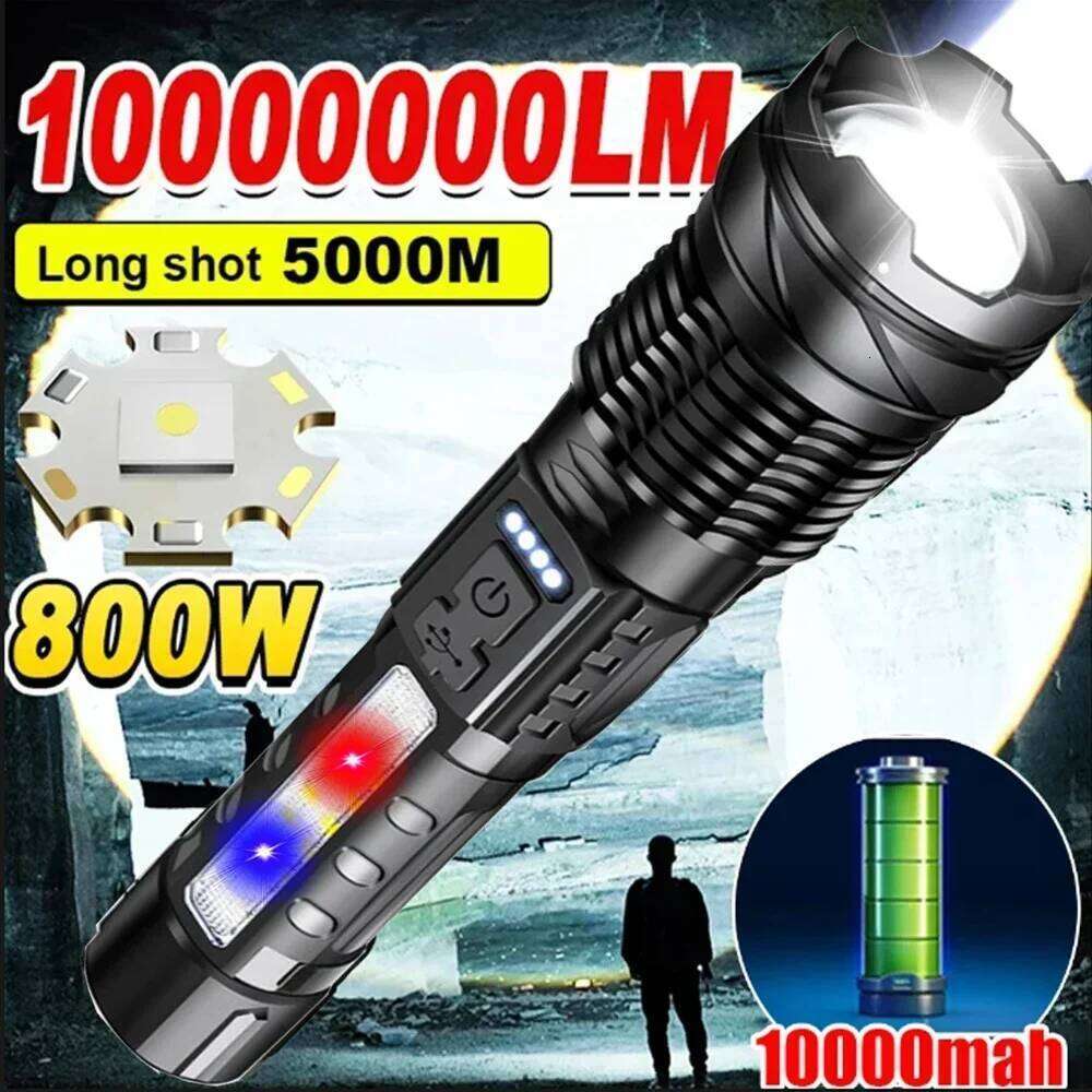 100000LM LED Flashlights High Strong Power Tactical Emergency Zoom Spotlights Built-in Battery USB Rechargeable Camping Torch Z260301