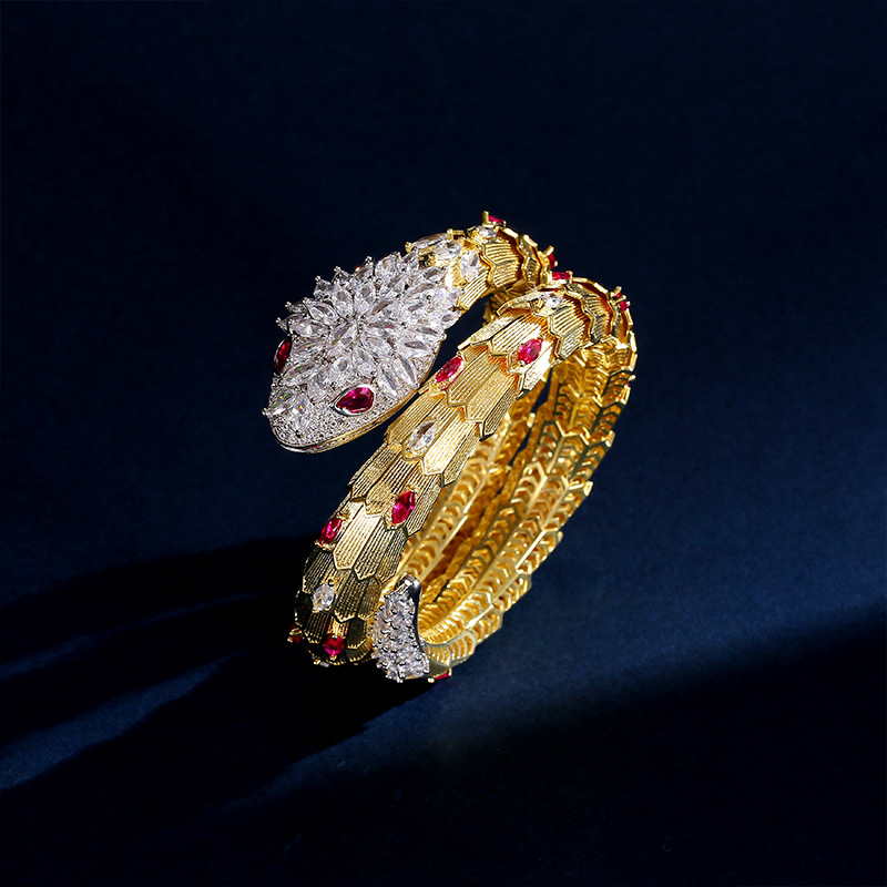 Bracelet New Double Circle Elastic Open Gold-Plated Vintage Style Exaggerated Unisex Snake Shape Bracelet