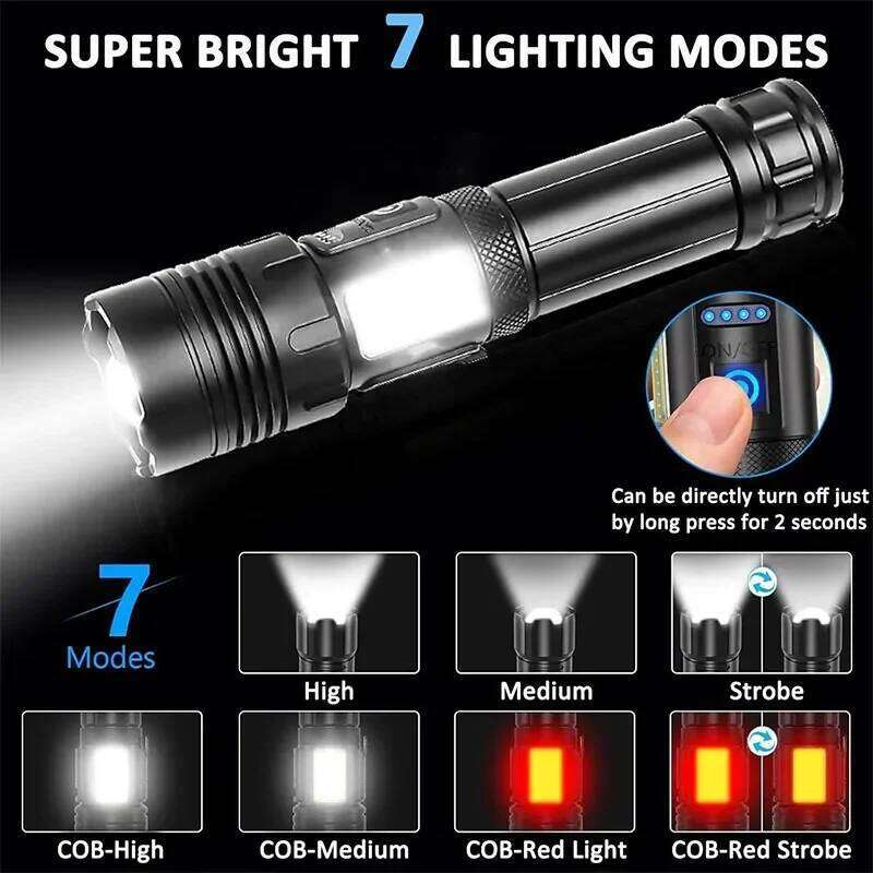 Super Powerful LED With Side Lights High Power Torch Light Tactical Flashlight Type C Rechargeable Camping Lamp Z260301