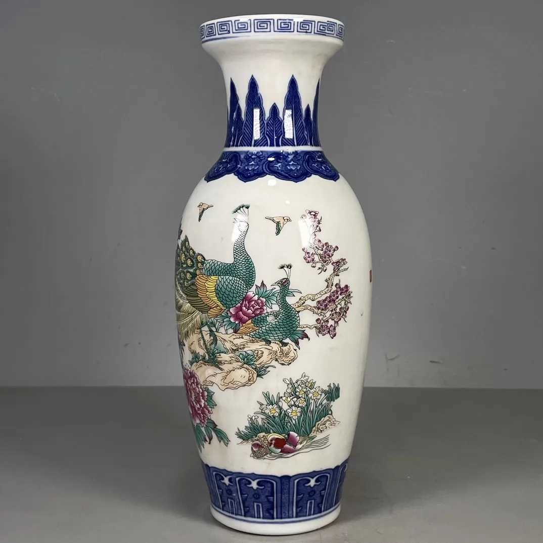 30cm Antique Porcelain Vase Handmade Floral Chinese Style Living Room Foyer DecorationT260302