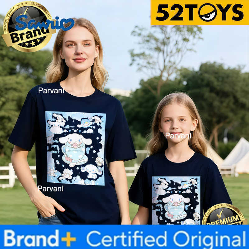 Sanrio 2026 Autumn-Winter Trending Cinnamoroll Tea Party Pattern Print 100 Cotton Parent-Child T-Shirts High Quality Loose Casual H260302