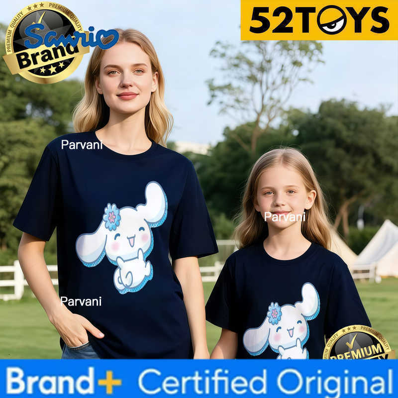 Sanrio 2026 Autumn-Winter Trending Cinnamoroll Blue Floral Print 100 Cotton Parent-Child T-Shirts High Quality Loose Casual Fashion H260302